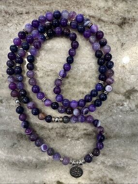 Reiki Infused Purple Amethyst Beaded Wrap Mala Bracelet or Necklace